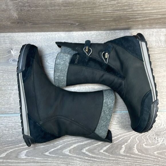 Teva Haley Waterproof Black Leather Gray Warm Women’s Sz 6 Pull On Winter Boots - Picture 10 of 13